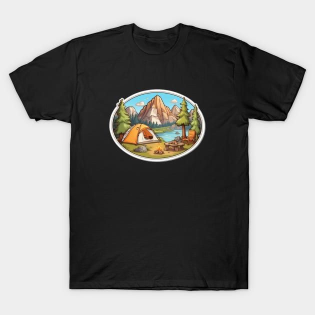 Camping Tent Family Funny Camping Sunset Since T-Shirt by Flowering Away